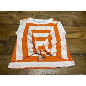 Anthropologie Maeve Tie Front Wrap Tee Size Small Orange and White Stripes
